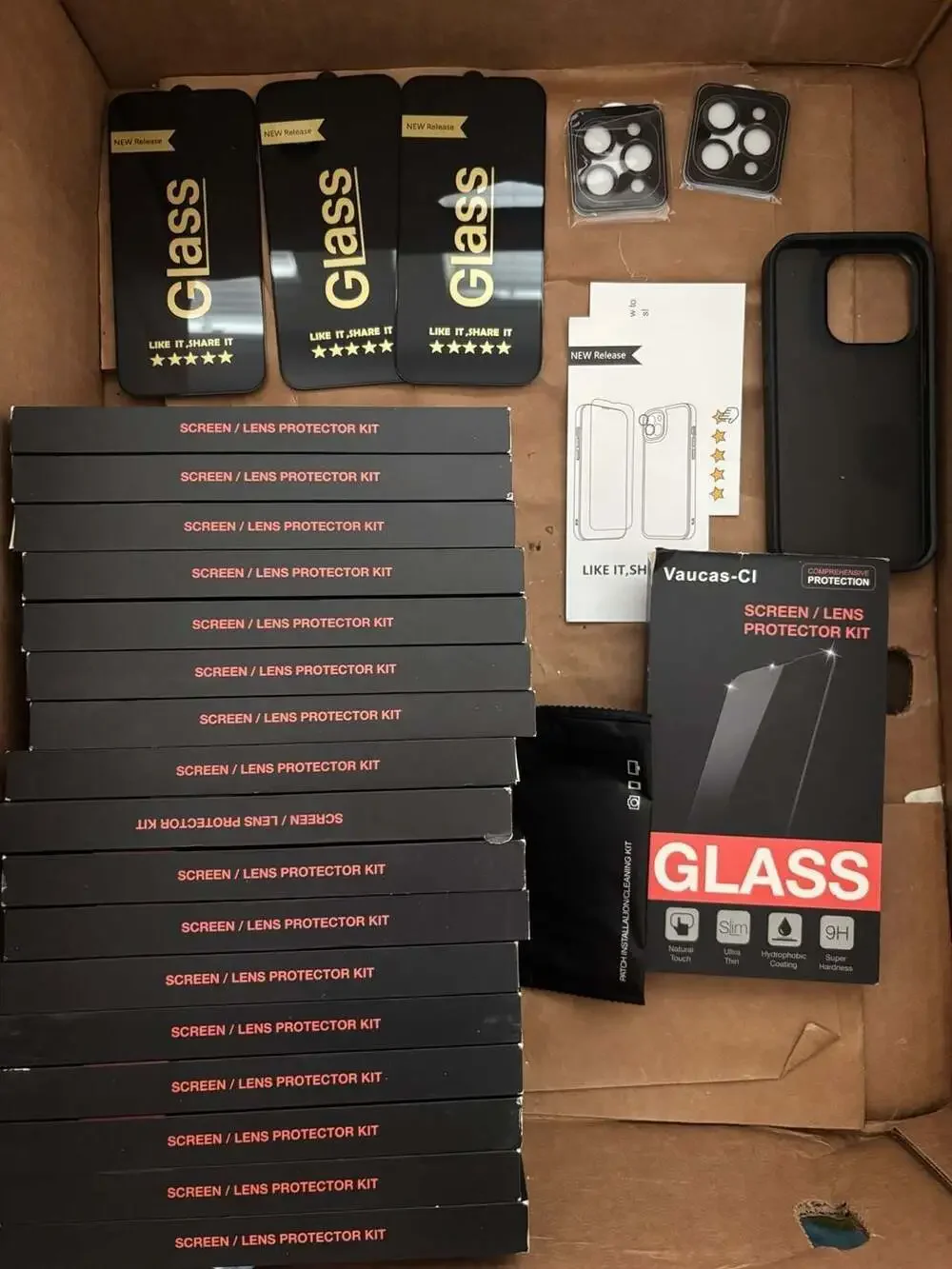 iPhone 15 Pro Case, Tempered Glass Screen Protector, Camera Protector Vaucas-CI